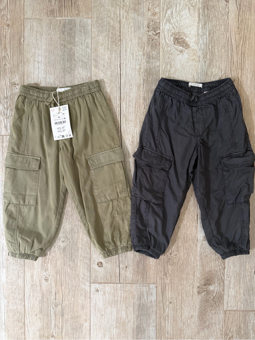 Kids Cargo Joggers in Olive and Black